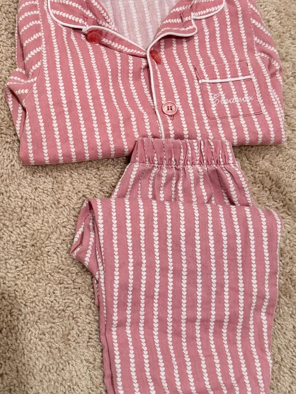 Petit Plume Girls' Pink Striped Heart-Print Pajama Set